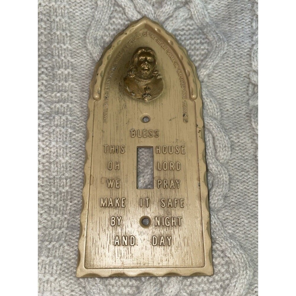 Vintage Sacred Heart Jesus Light Switch Cover Bless This House 1950s